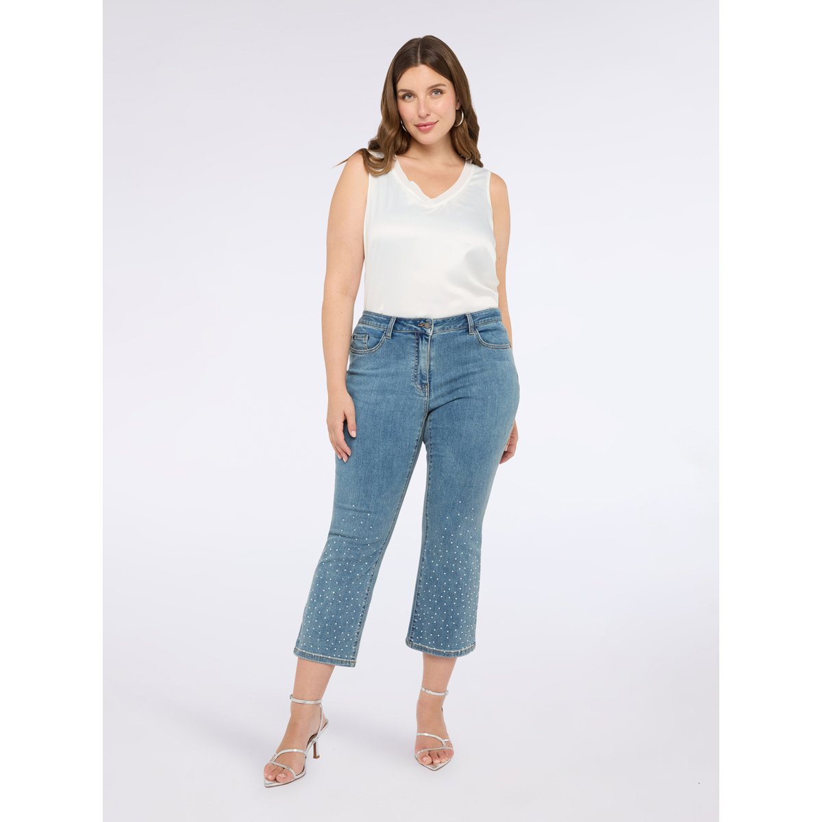 Top sans manches avec décolleté en V blanc, FIORELLA RUBINO