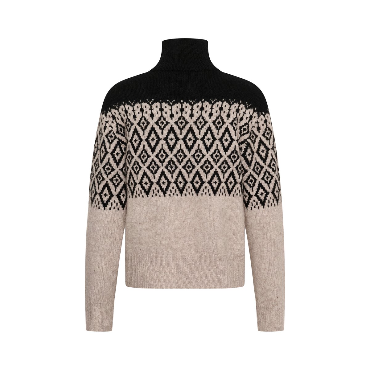 Pullover tricoté noir black and pistachio fair isle, SOAKED IN LUXURY