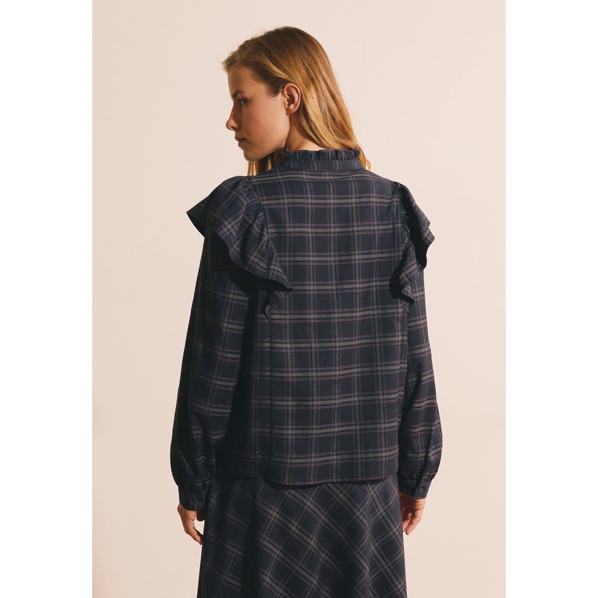 Chemise volantée à carreaux CARMEN CRX marine, ETAM