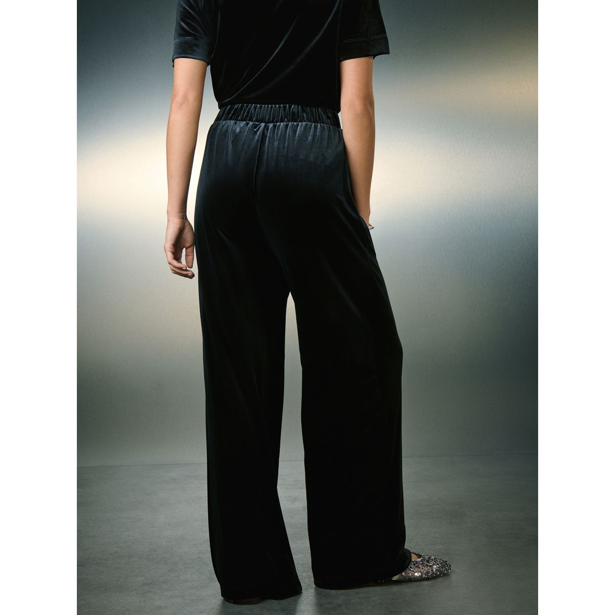 Pantalon large en velours noir, NEXT