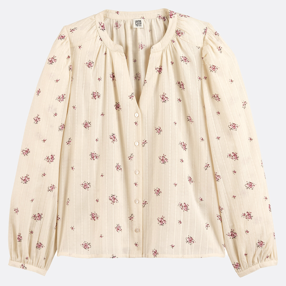 Blouse col V manches longues imprimé floral imprimé fleurs fond écru, LA REDOUTE COLLECTIONS