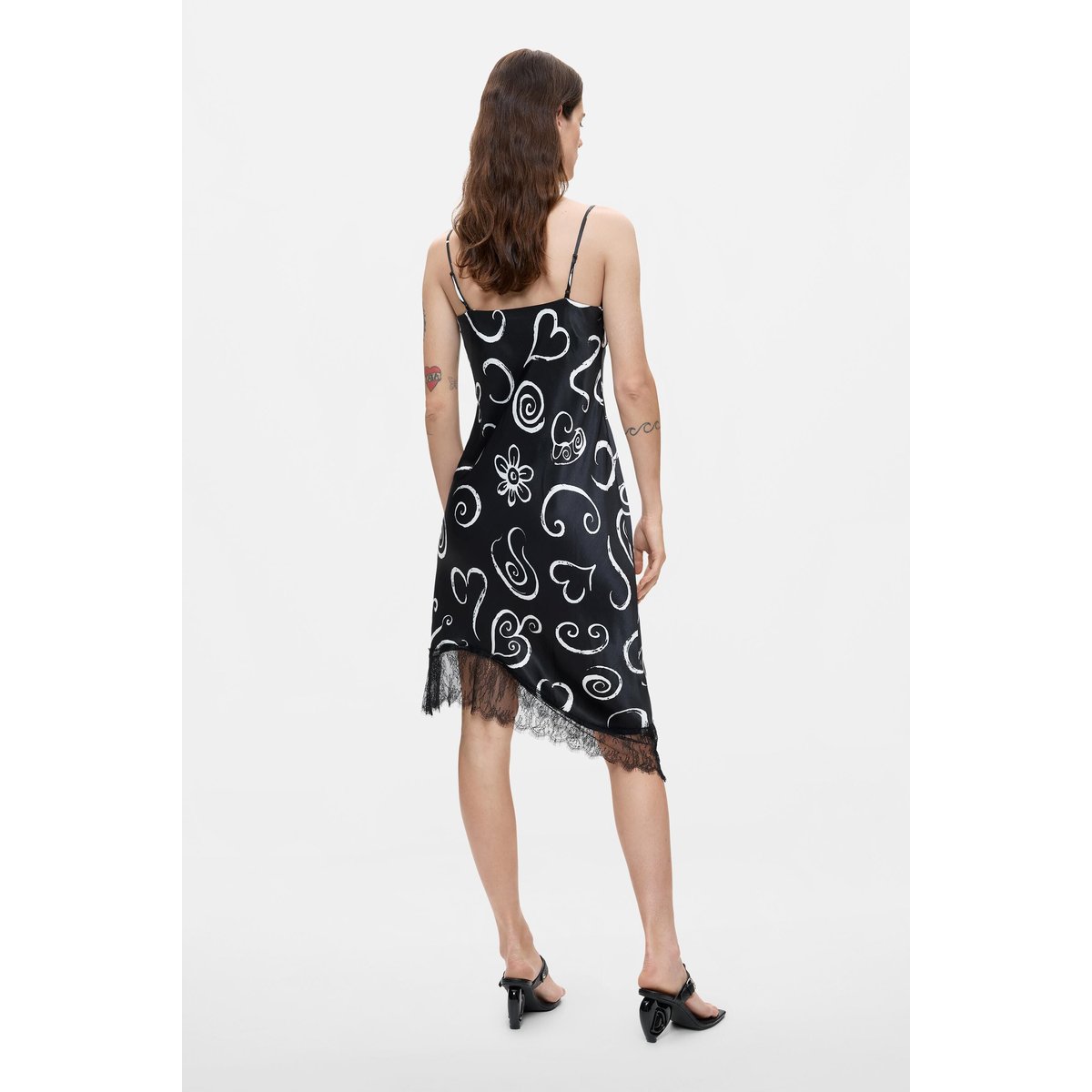 Robe courte à bretelles imprimée noir, DESIGUAL