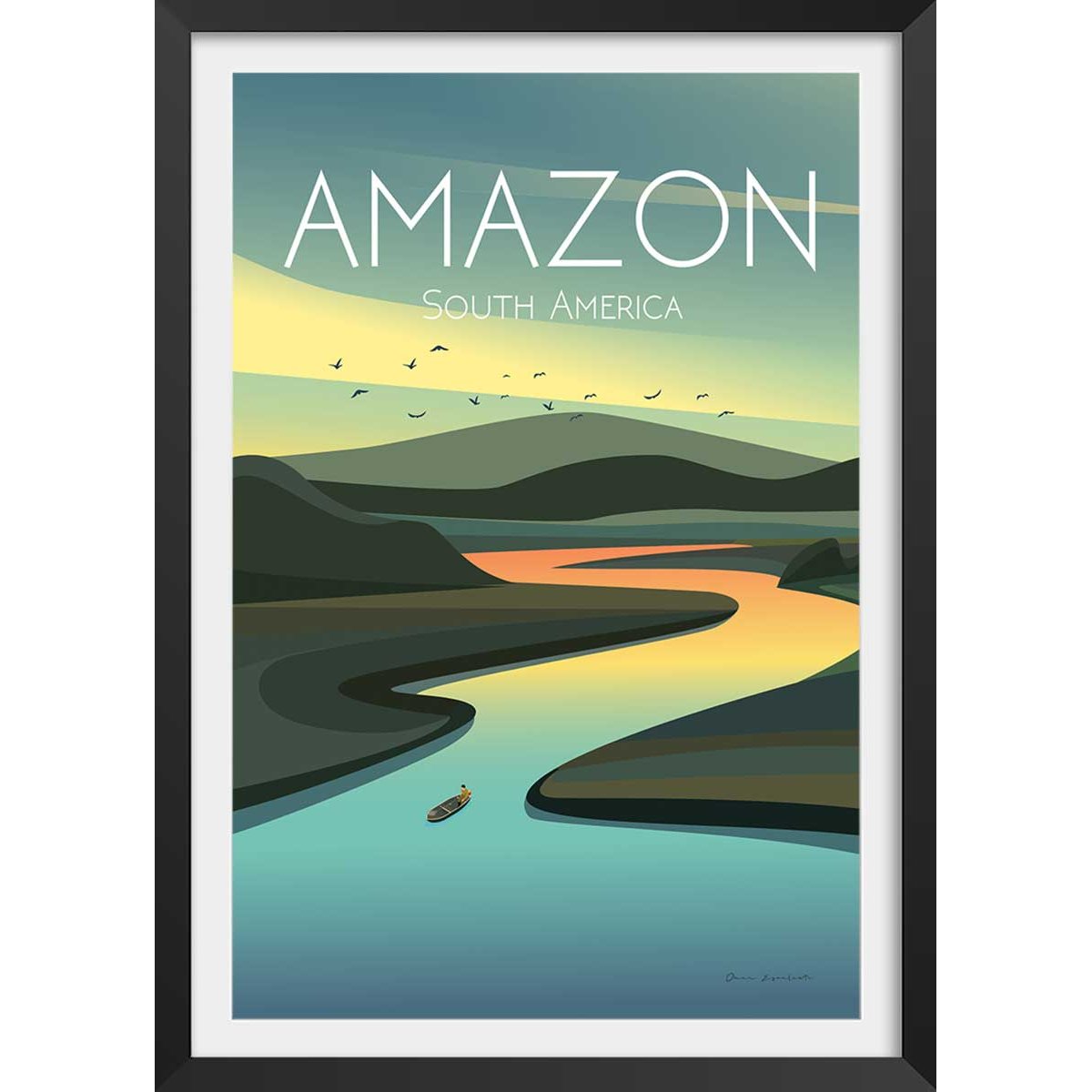 Affiche voyage Fleuve d'Amazonie affiche + cadre en bois - noir, HEXOA
