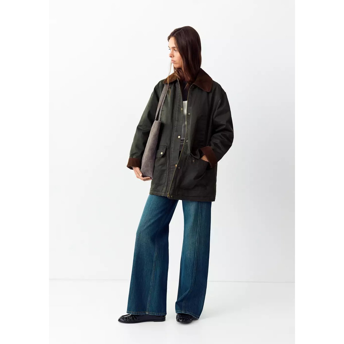 Parka coton en velours côtelé vert moyen, MANGO TEEN