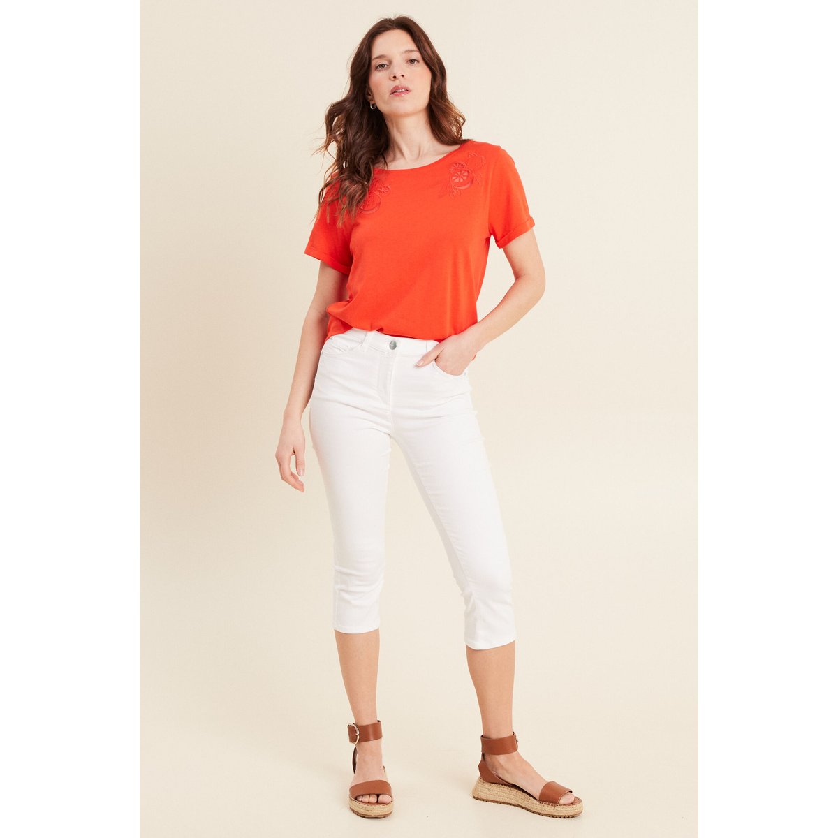 T-shirt manches courtes brodé orange foncé, BREAL