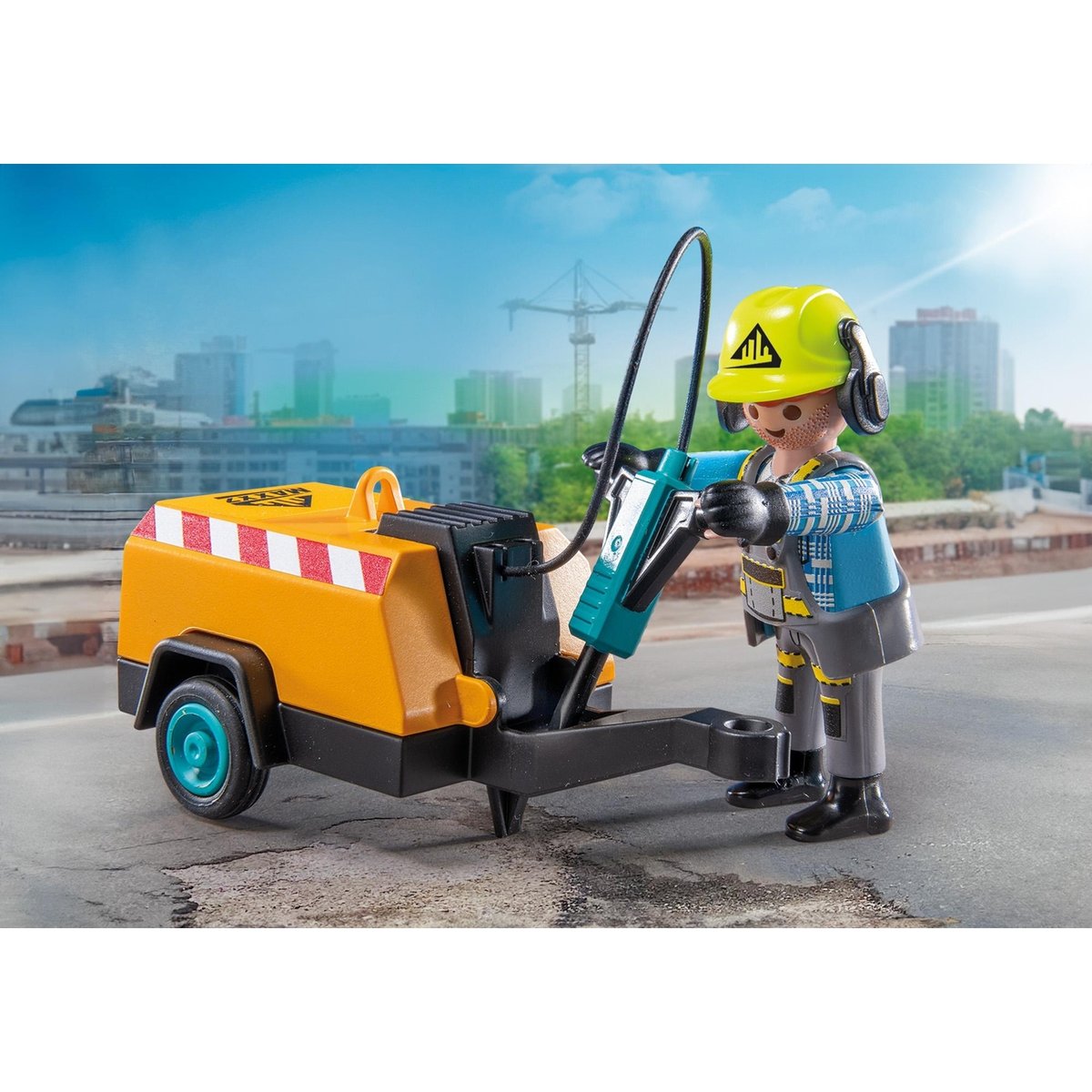 Heroes Ouvrier avec marteau-piqueur et signalisation ouvrier avec marteau-piqueur et signalisation, PLAYMOBIL