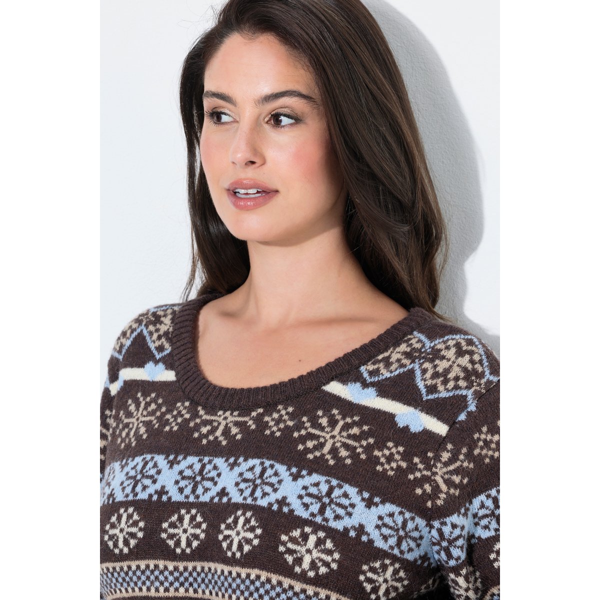 Pull motif norvégien, col montant acajou, ULLA POPKEN