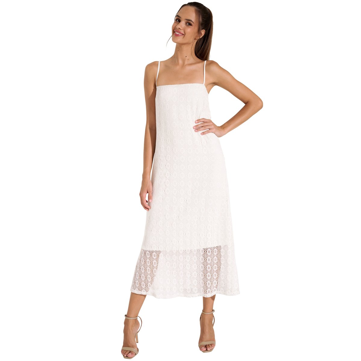 Robe longue estivale à bretelles Rimini ivoire, LISCA