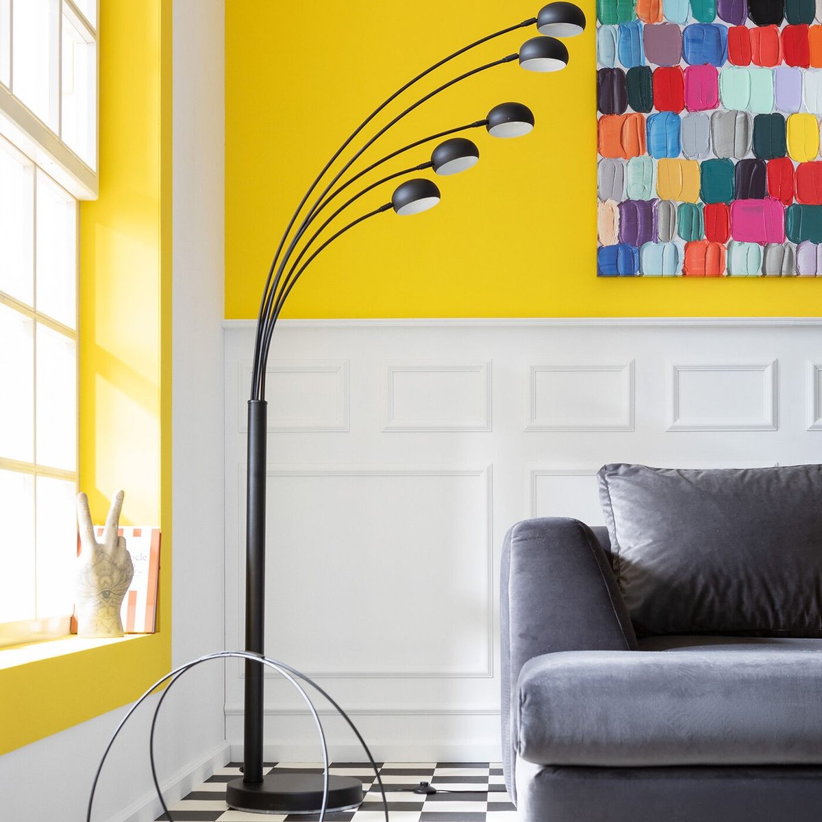Lampadaire en acier 201cm, FIVE FINGERS noir, KARE DESIGN