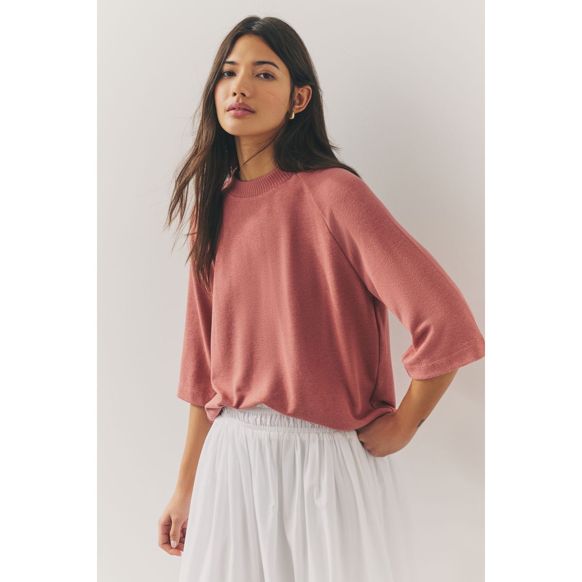 Pull droit ras du cou doux fard à joues rose, NEXT