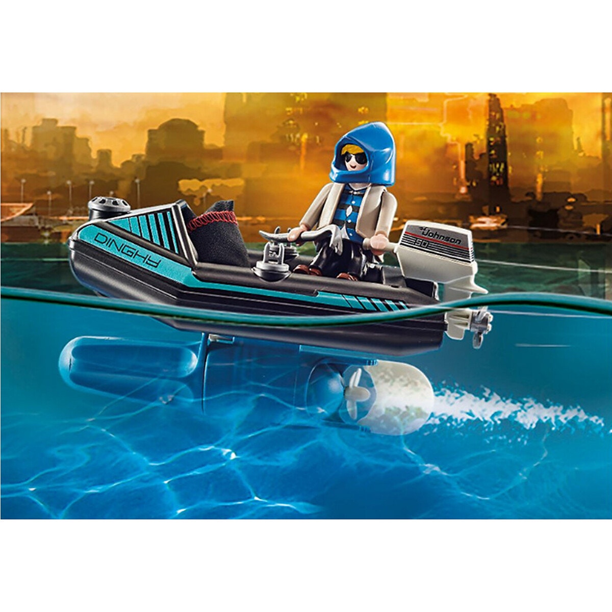 Policier avec réacteur dorsal et canoë multicolore, PLAYMOBIL