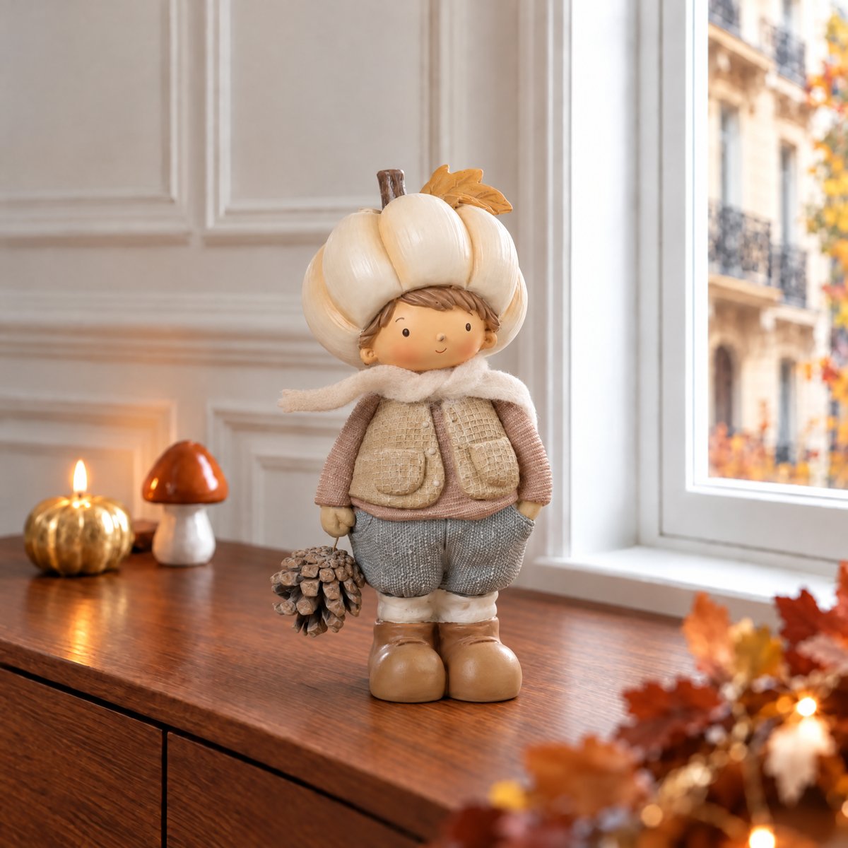 Figurine garçon de noël décorative artificielle H19 PUMPKIN beige, SIA