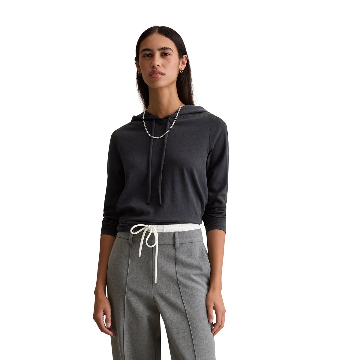 Longsleeve à capuche relaxed en single jersey doux bleu foncé, MARC O’POLO DENIM