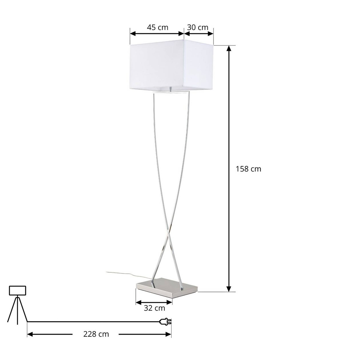 Lampadaire en métal moderne, Evaine chrome, blanc, LUCANDE