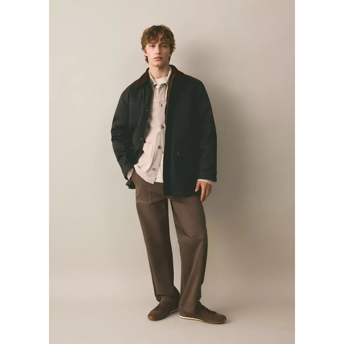 Parka col contrasté kaki, MANGO TEEN