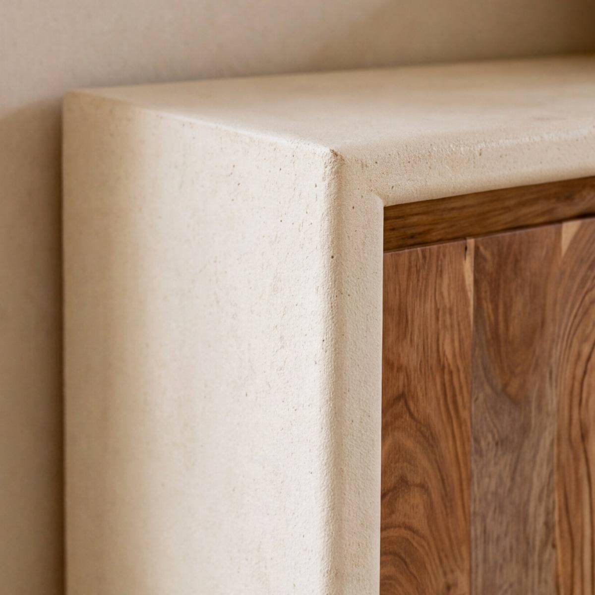 Buffet 3 portes en bois effet béton et acacia DALVA blanc, MADE IN MEUBLES