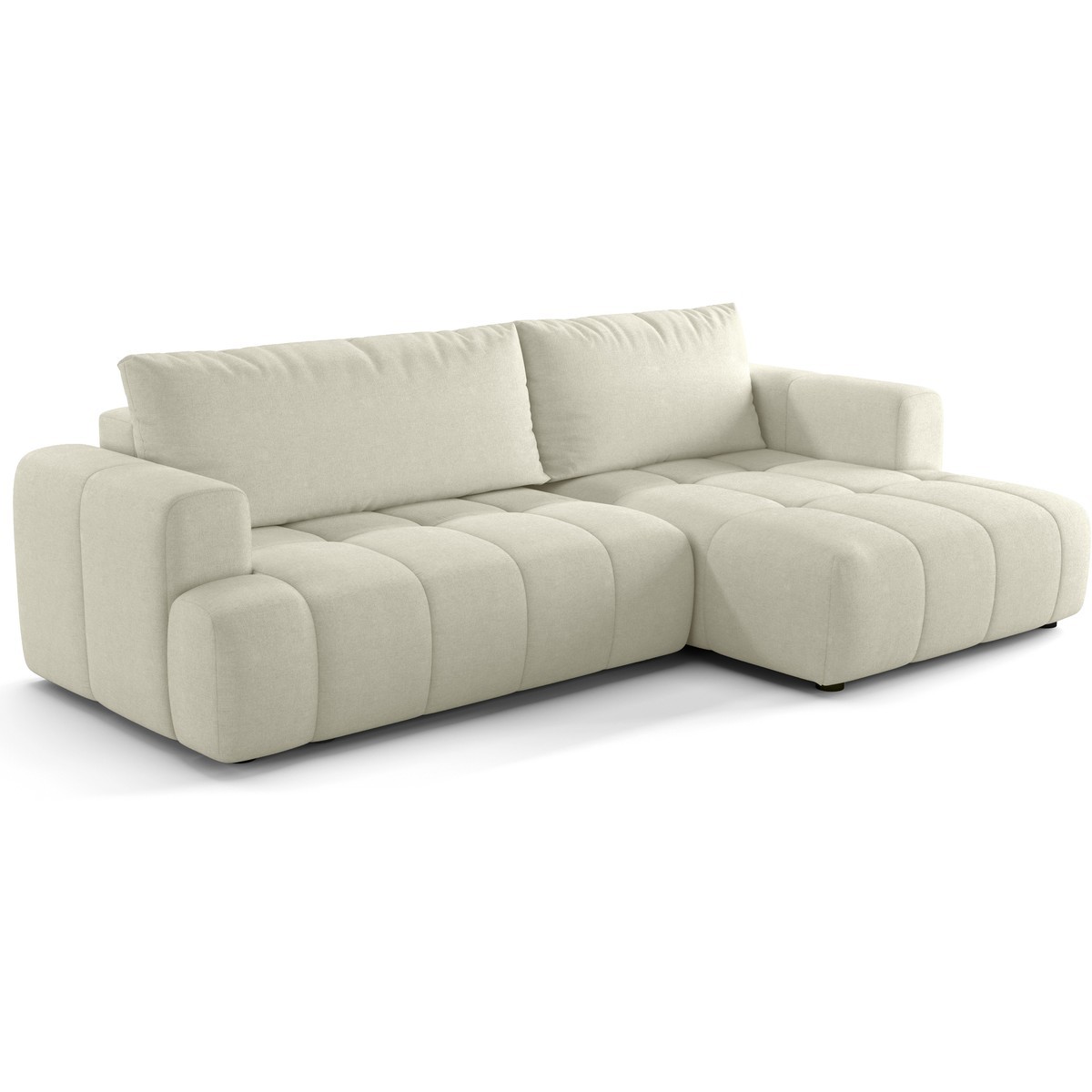 Canapé d'angle à droite convertible 4 places en tissu chenille - ouverture rapide - KARL beige, HOMIFAB