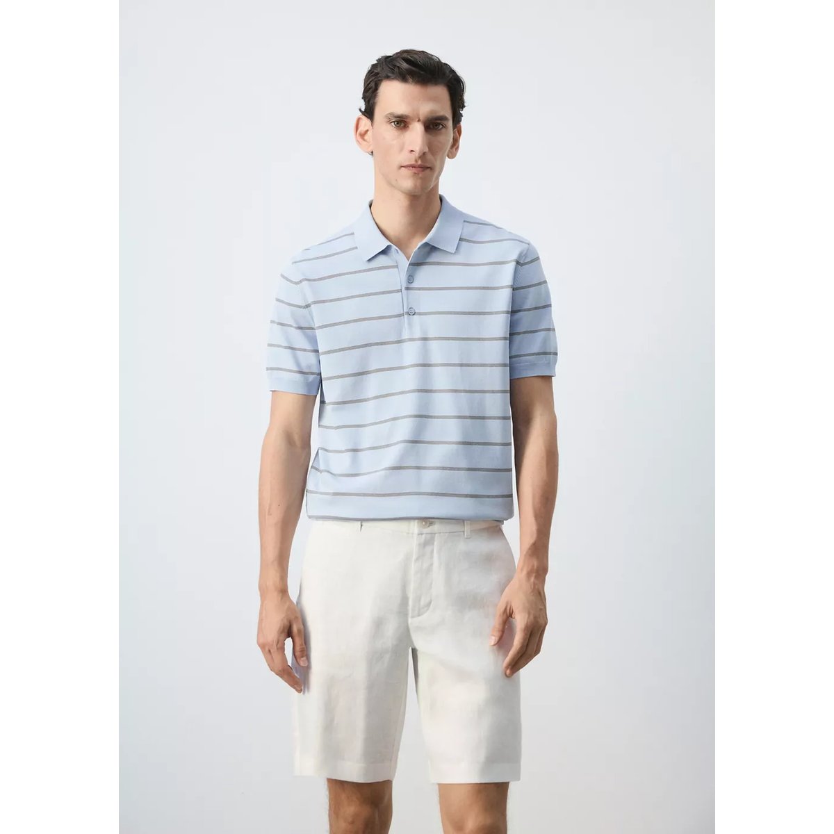 Polo maille fines rayures bleu ciel, MANGO MAN