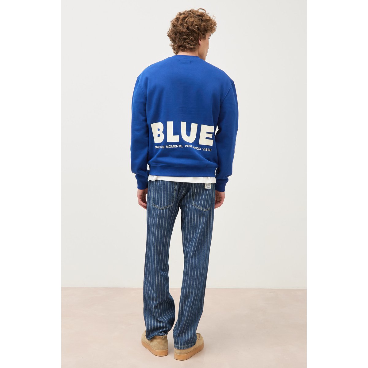 Sweat droit col rond manches longues bleu electrique, BONOBO
