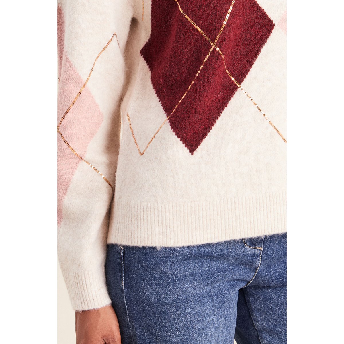 Pull col rond avec strass beige, BREAL