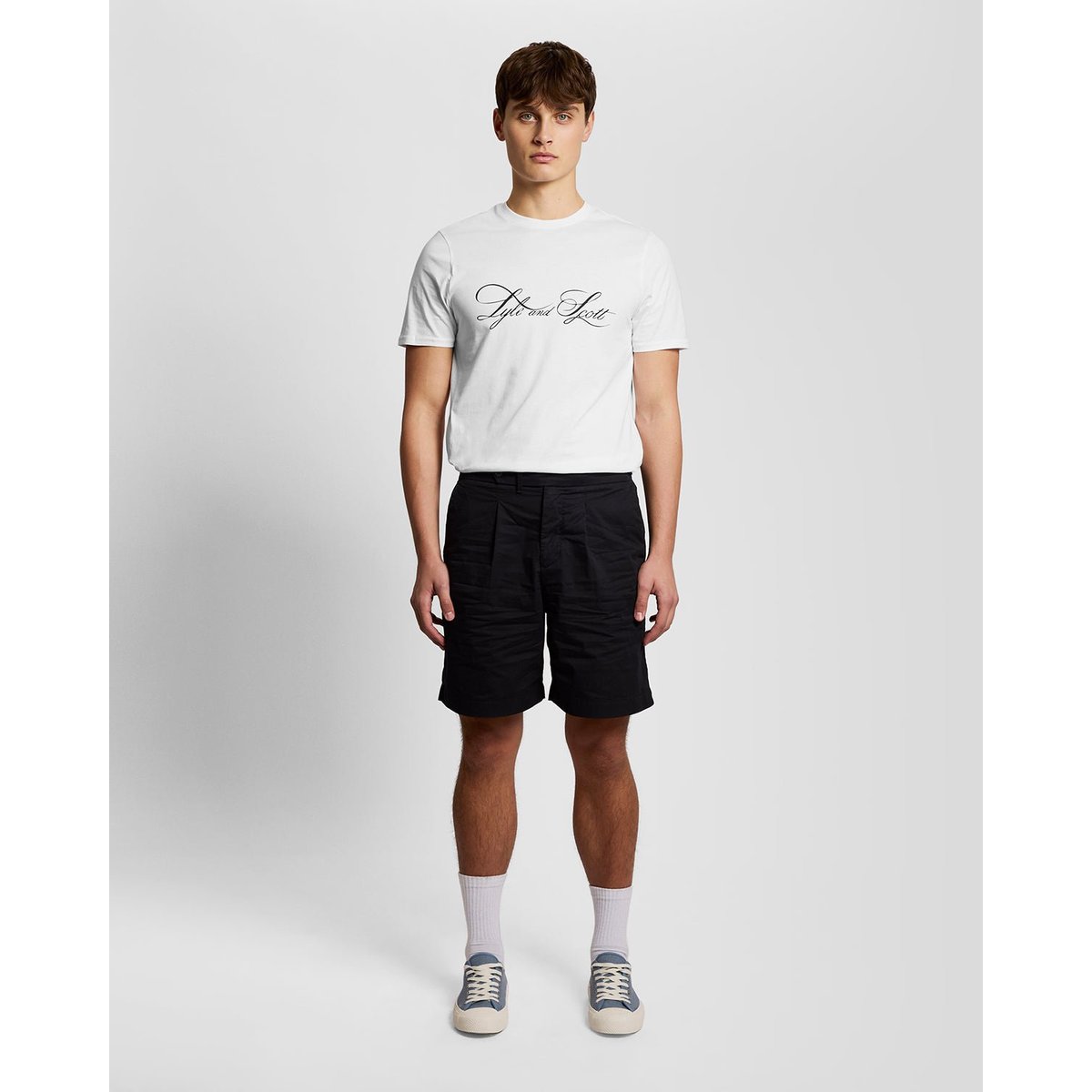 T-shirt en coton superfine graphique logo blanc, LYLE & SCOTT