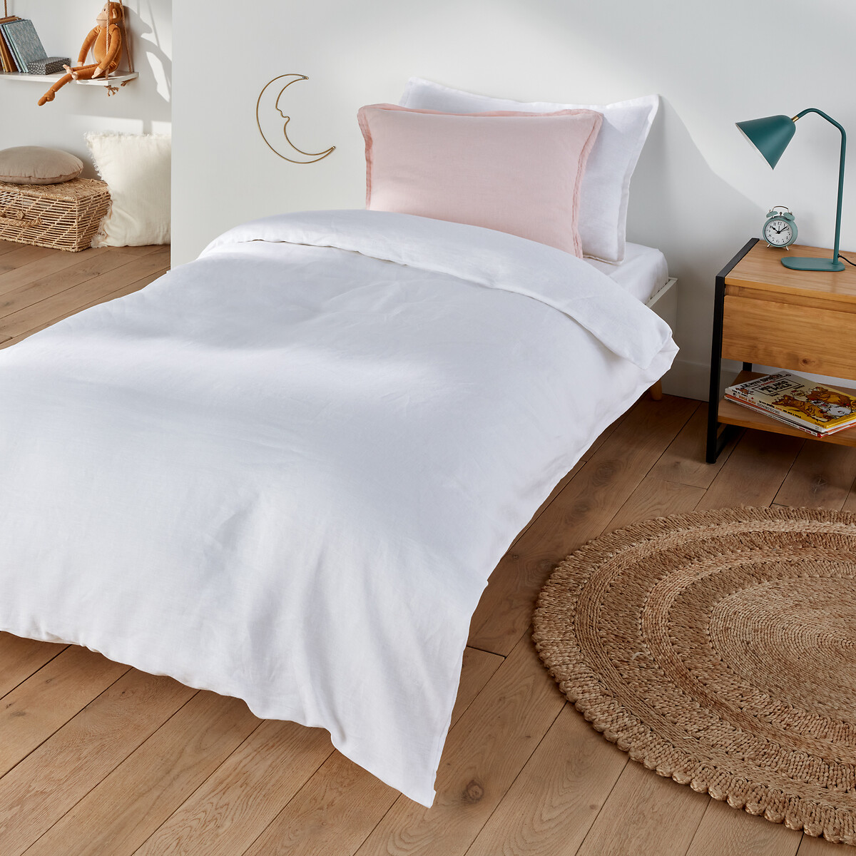 Drap housse enfant lin lavé, bonnet 30cm, Linot blanc, LA REDOUTE INTERIEURS