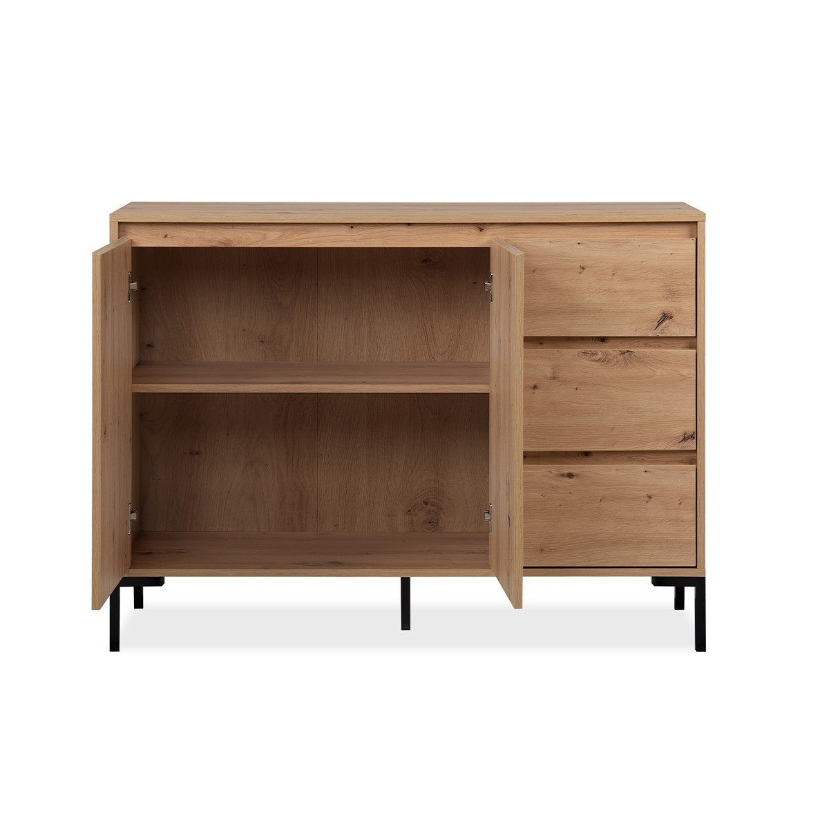 Buffet 2 portes 3 tiroirs L120 cm PLOCK bois clair, CALICOSY