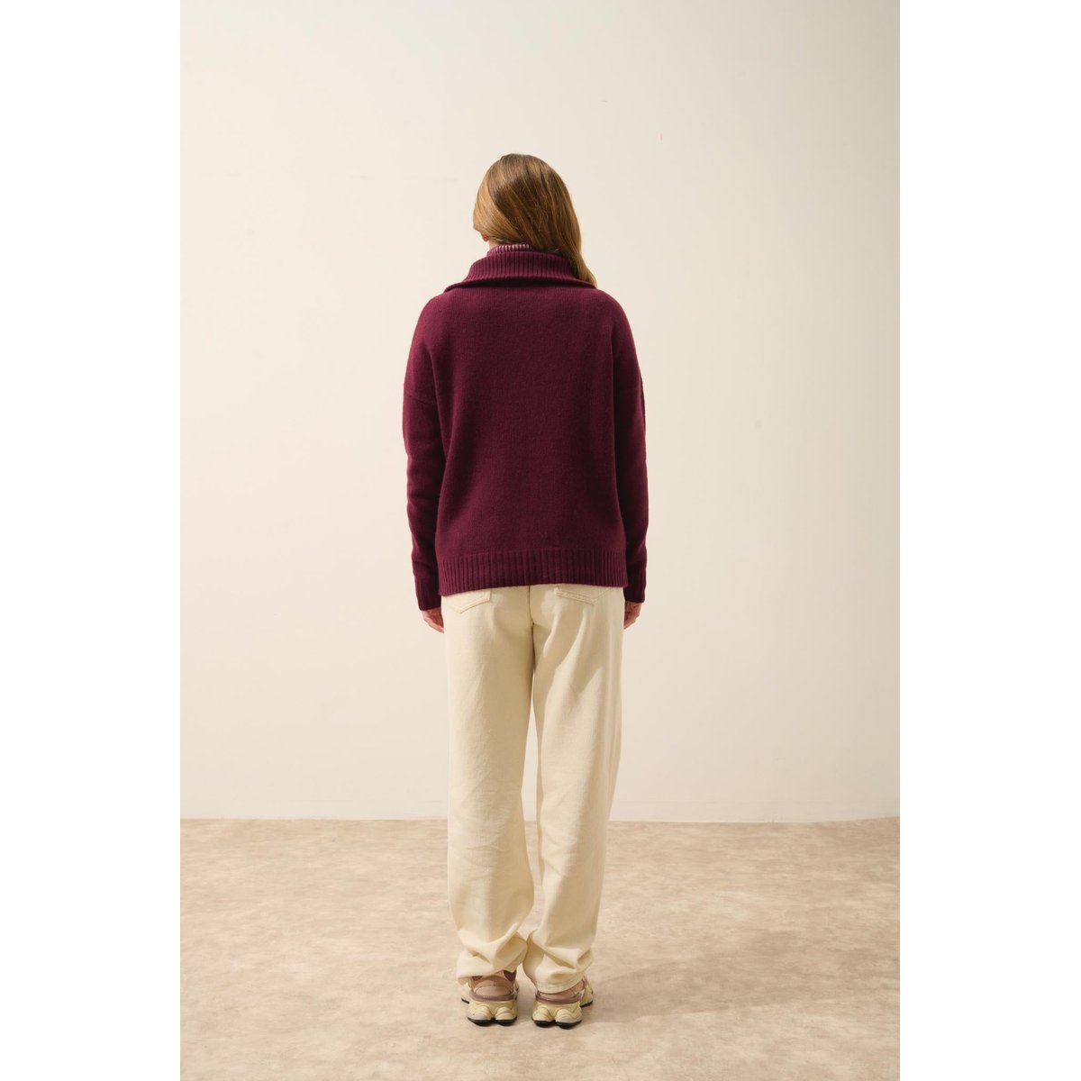 Pull Camionneur 6 Fils Mûre Akar bordeaux foncé, JUST CASHMERE