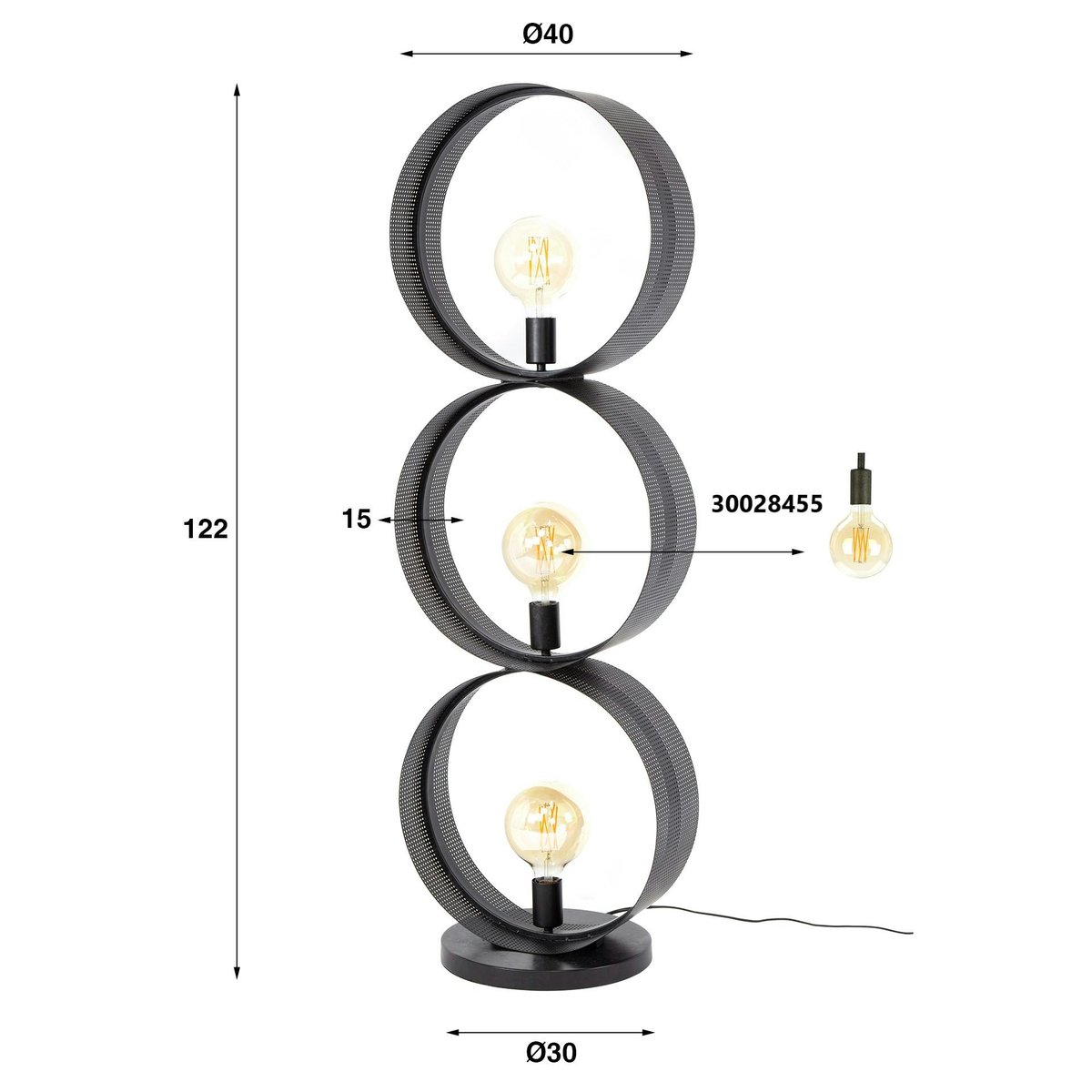 Lampadaire design 3 anneaux en métal perforé RALF anthracite, PIER IMPORT