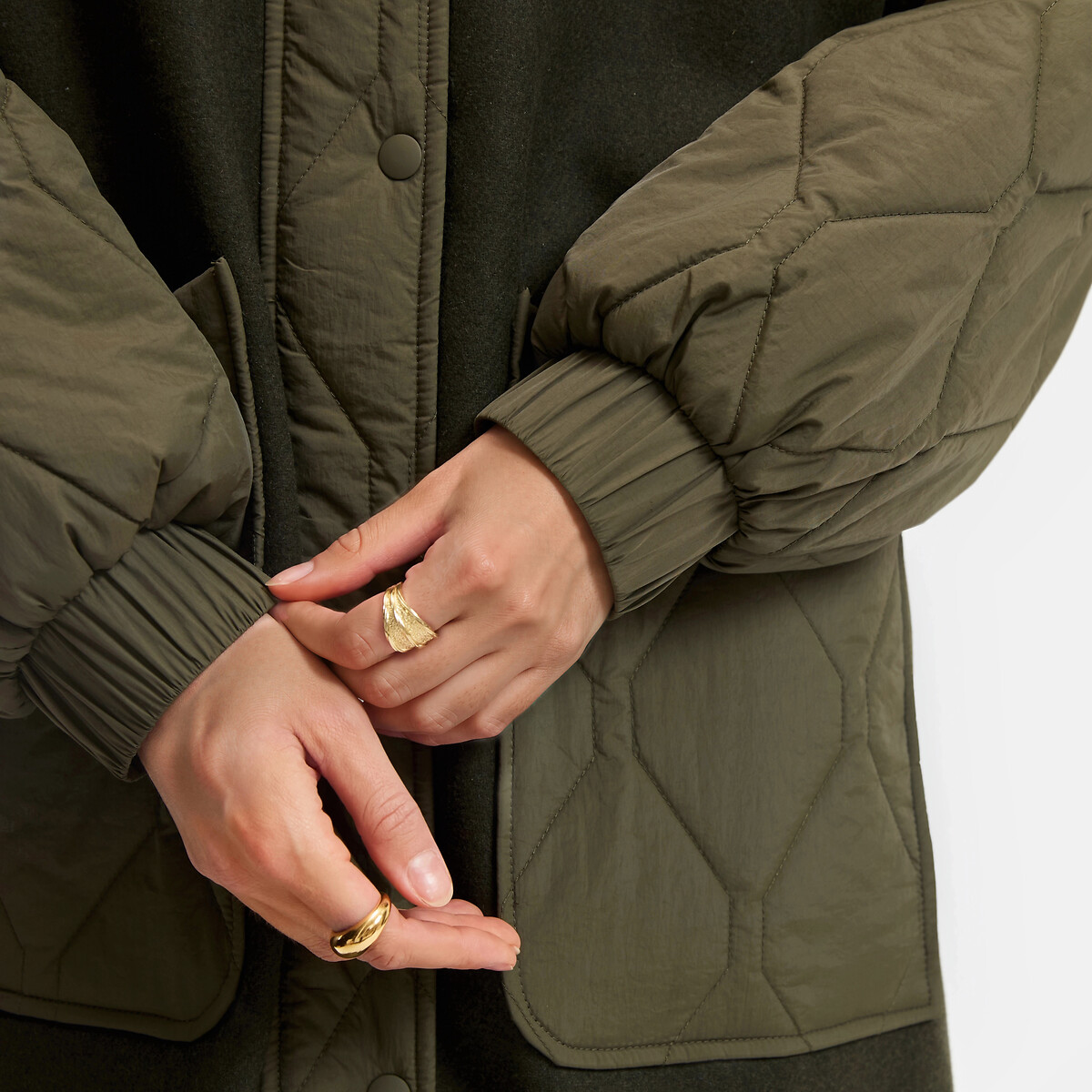Parka de dos tejidos con capucha desmontable caqui, LA REDOUTE COLLECTIONS