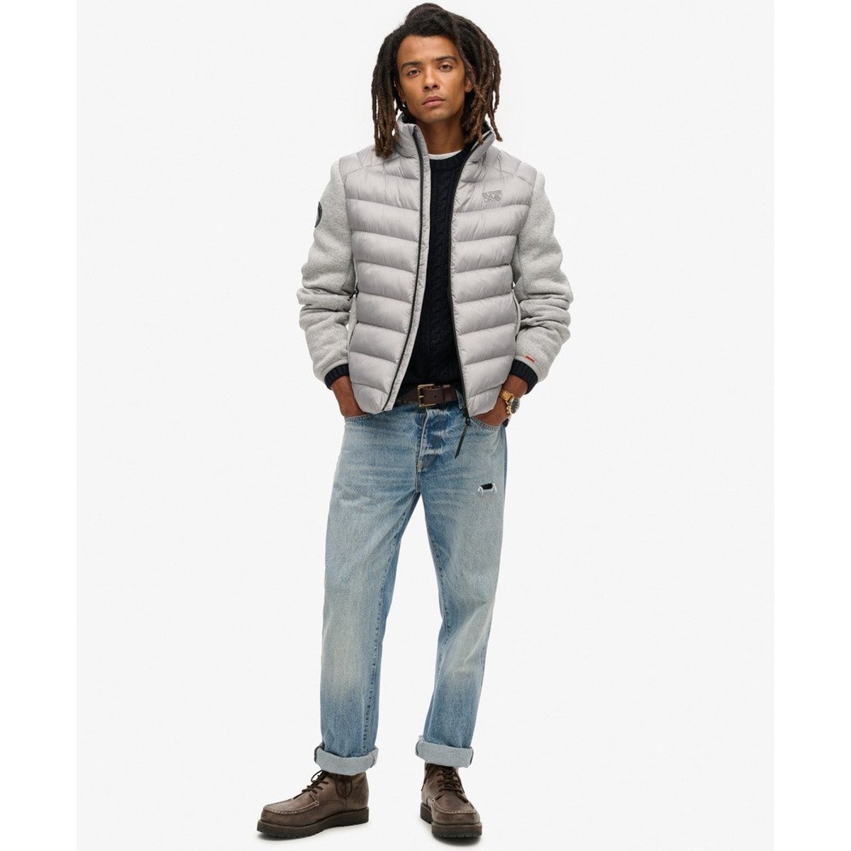 Veste rembourrée hybride en maille Storm gris chiné, SUPERDRY