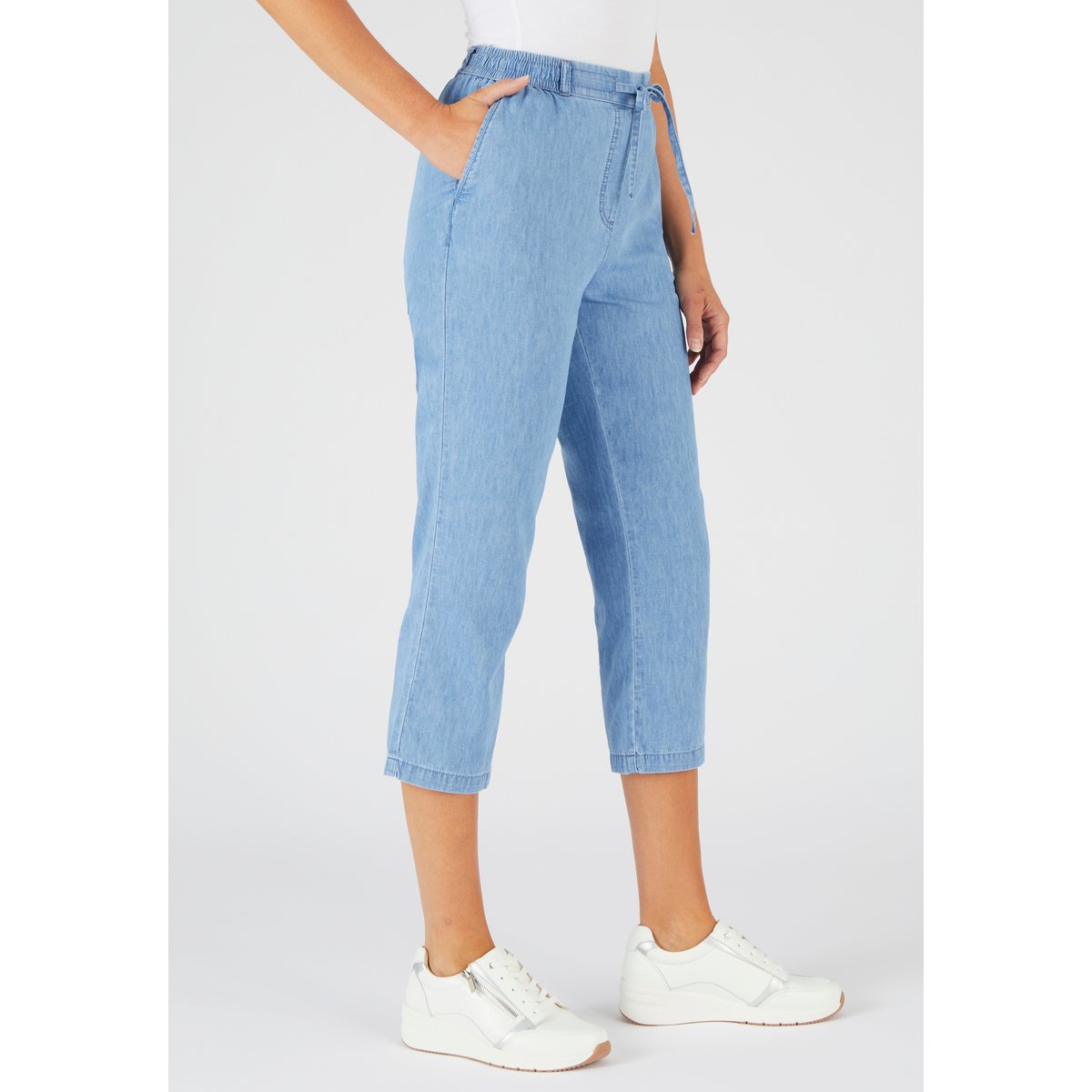 Pantacourt tissu chambray bleu denim pastel, DAMART