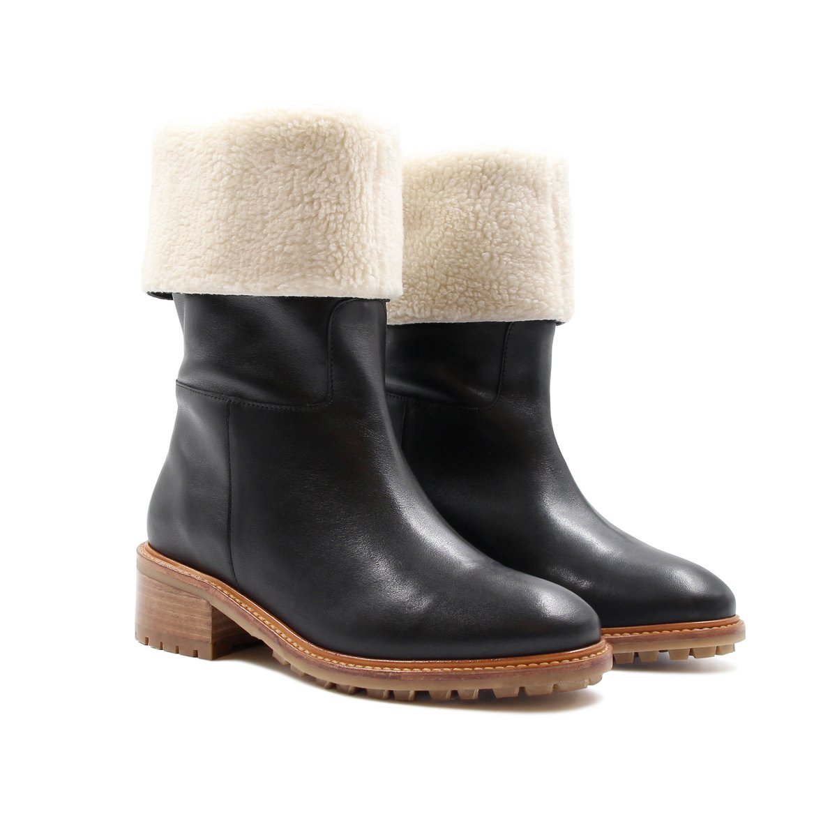 Bottes fourrées cuir lisse noir, JULES & JENN