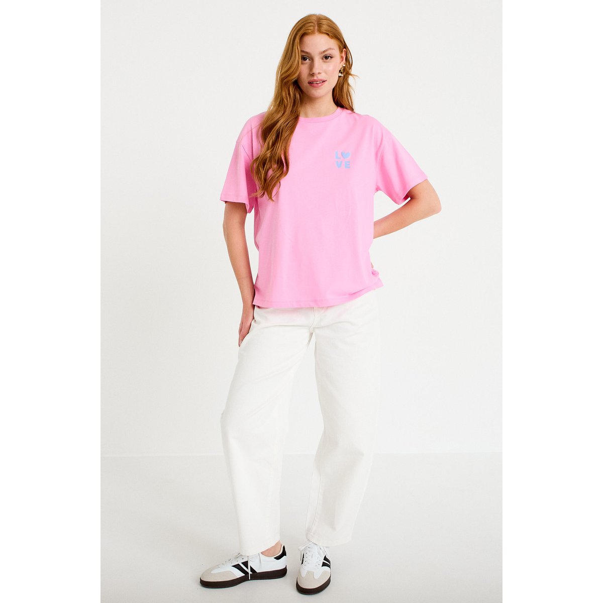 T-shirt droit col rond manches courtes rose corail, CACHE CACHE