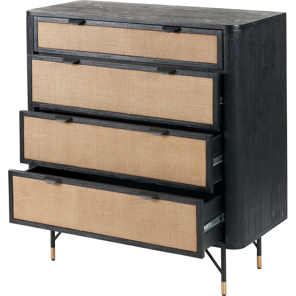 Fenix Acacia Rattan 4 Drawer Chest black/natural, ÉDITÉ