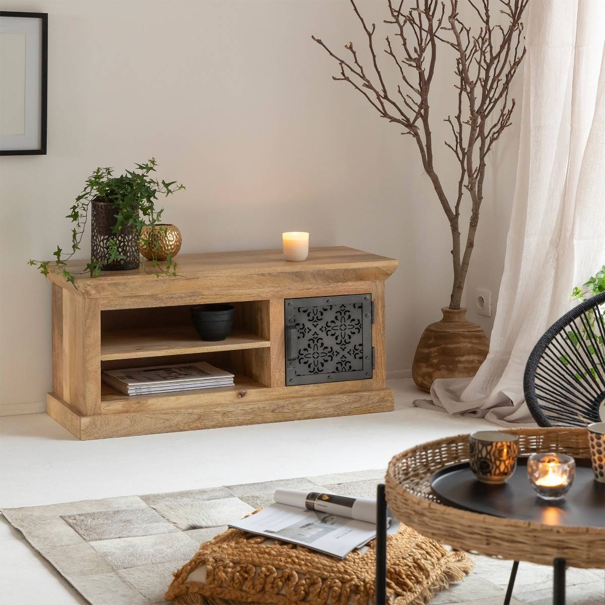 Meuble TV en bois de manguier SAHARA bois clair, MADE IN MEUBLES