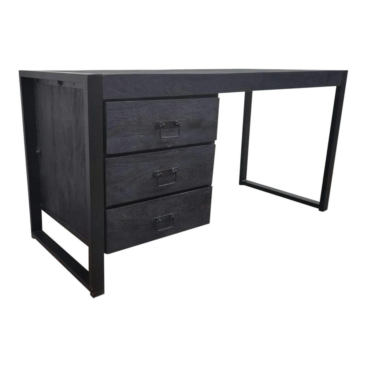 Bureau bois / métal 3 tiroirs MILORA noir, PIER IMPORT