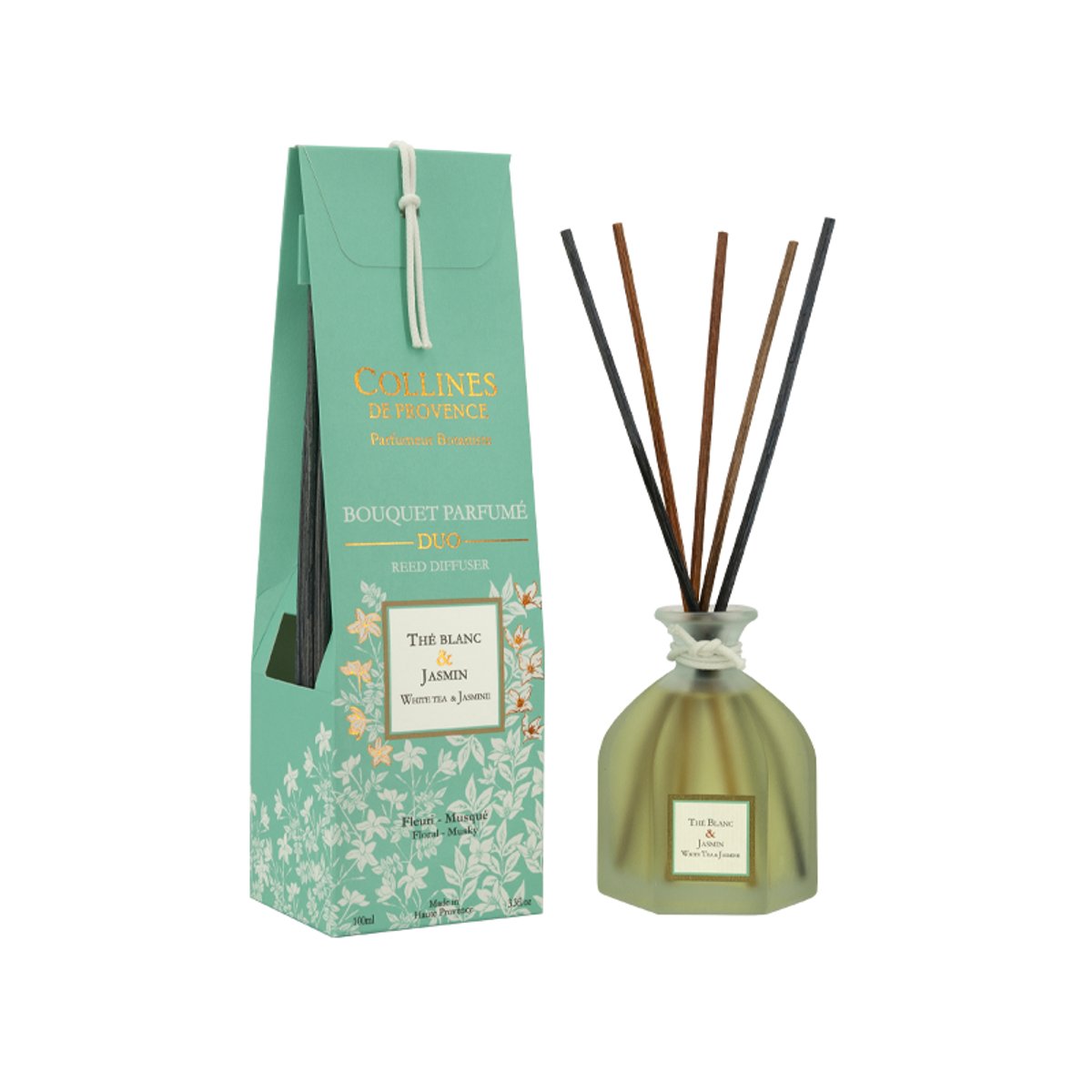 Diffuseur de parfum Coloré  THÉ BLANC & JASMIN bleu, COLLINES DE PROVENCE