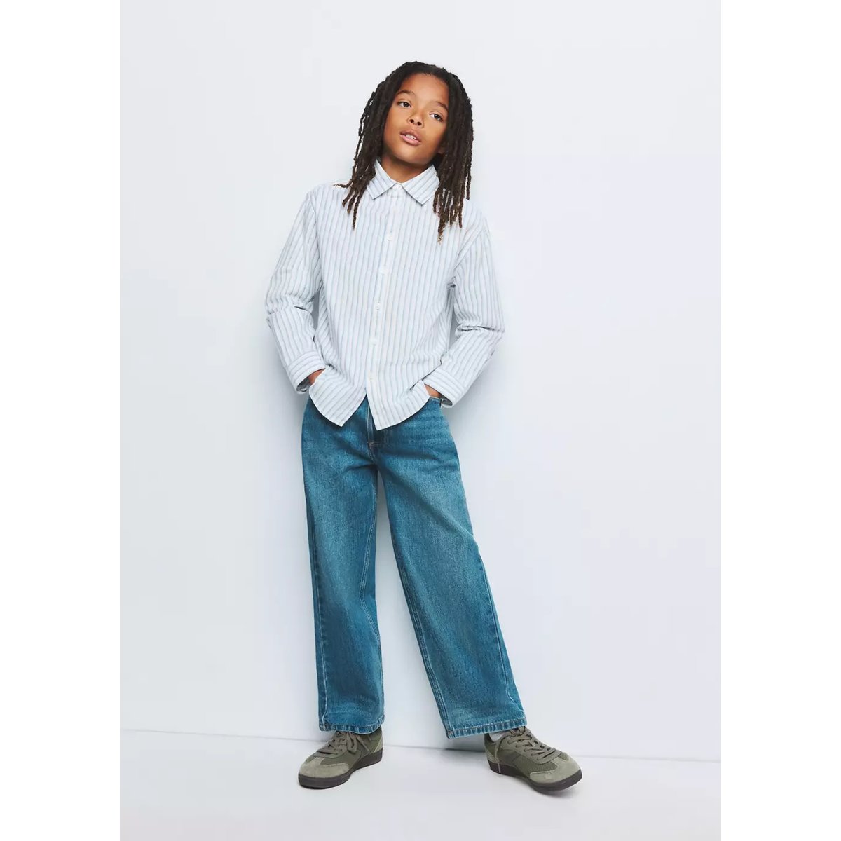 Chemise 100 % coton rayures combinées bleu, MANGO KIDS