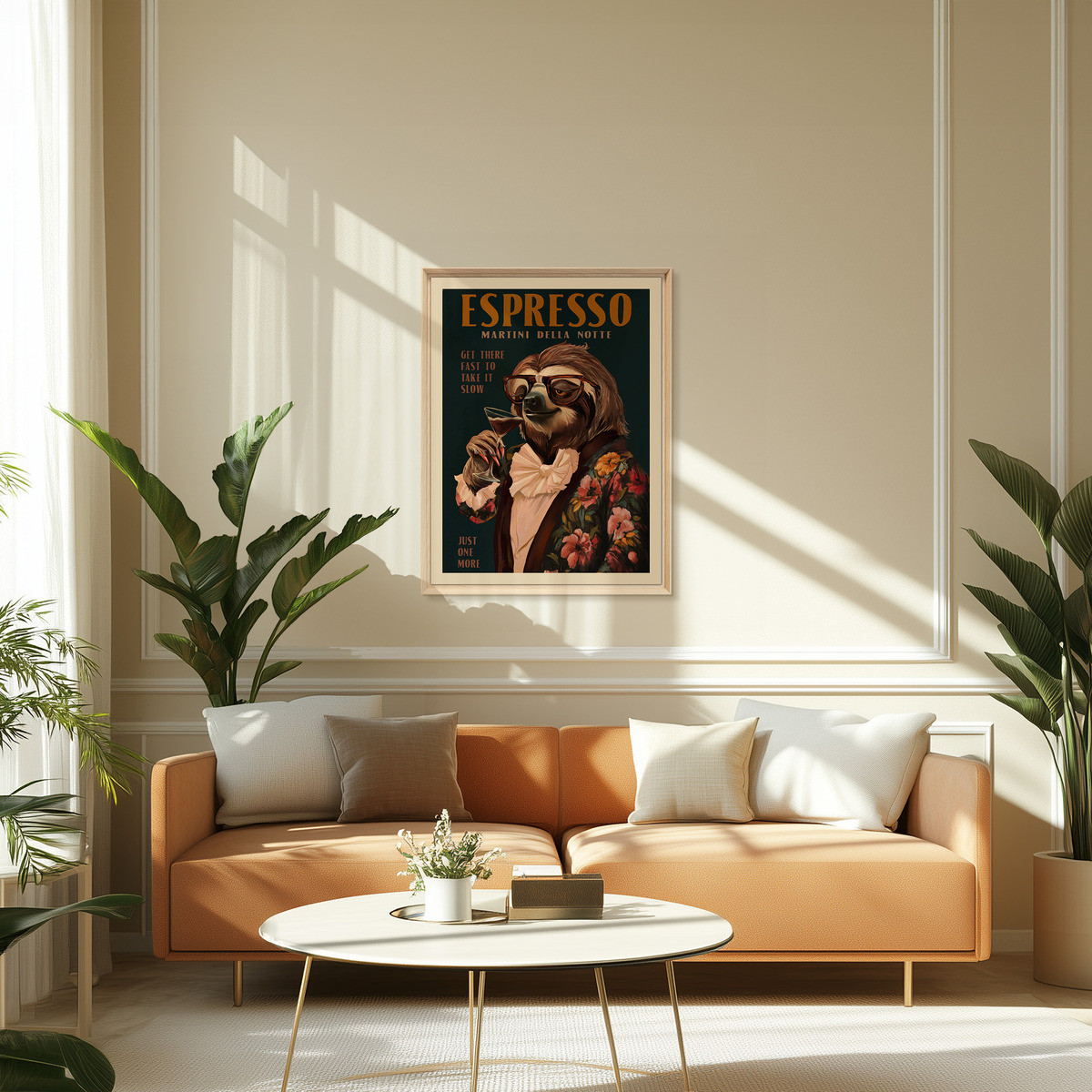 Tableau Mural Encadré Paresseux Espresso Vintage ANIMAUX HUMANISÉS tableaux encadrés, CEANOTHE