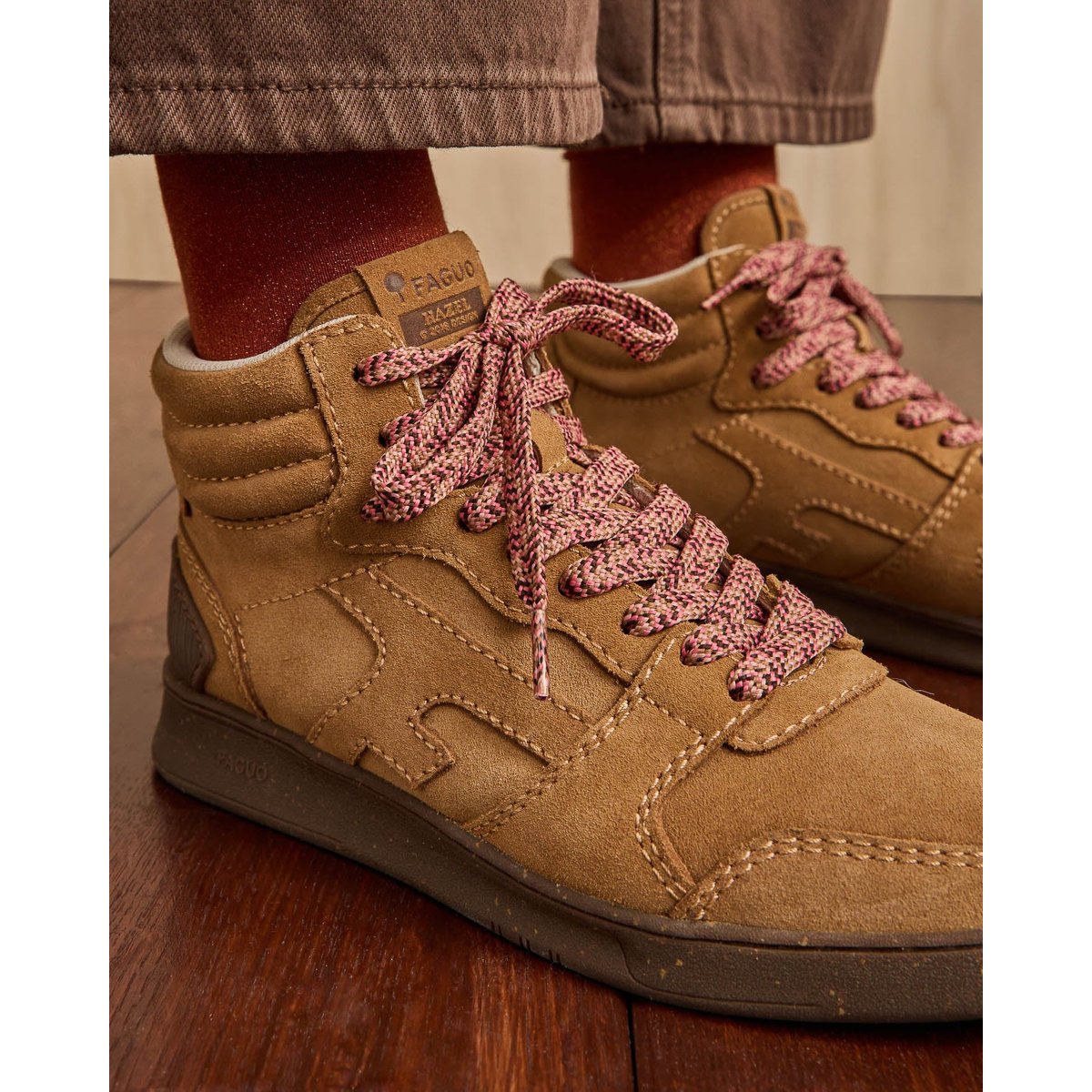 Baskets cuir HAZEL MID camel, FAGUO