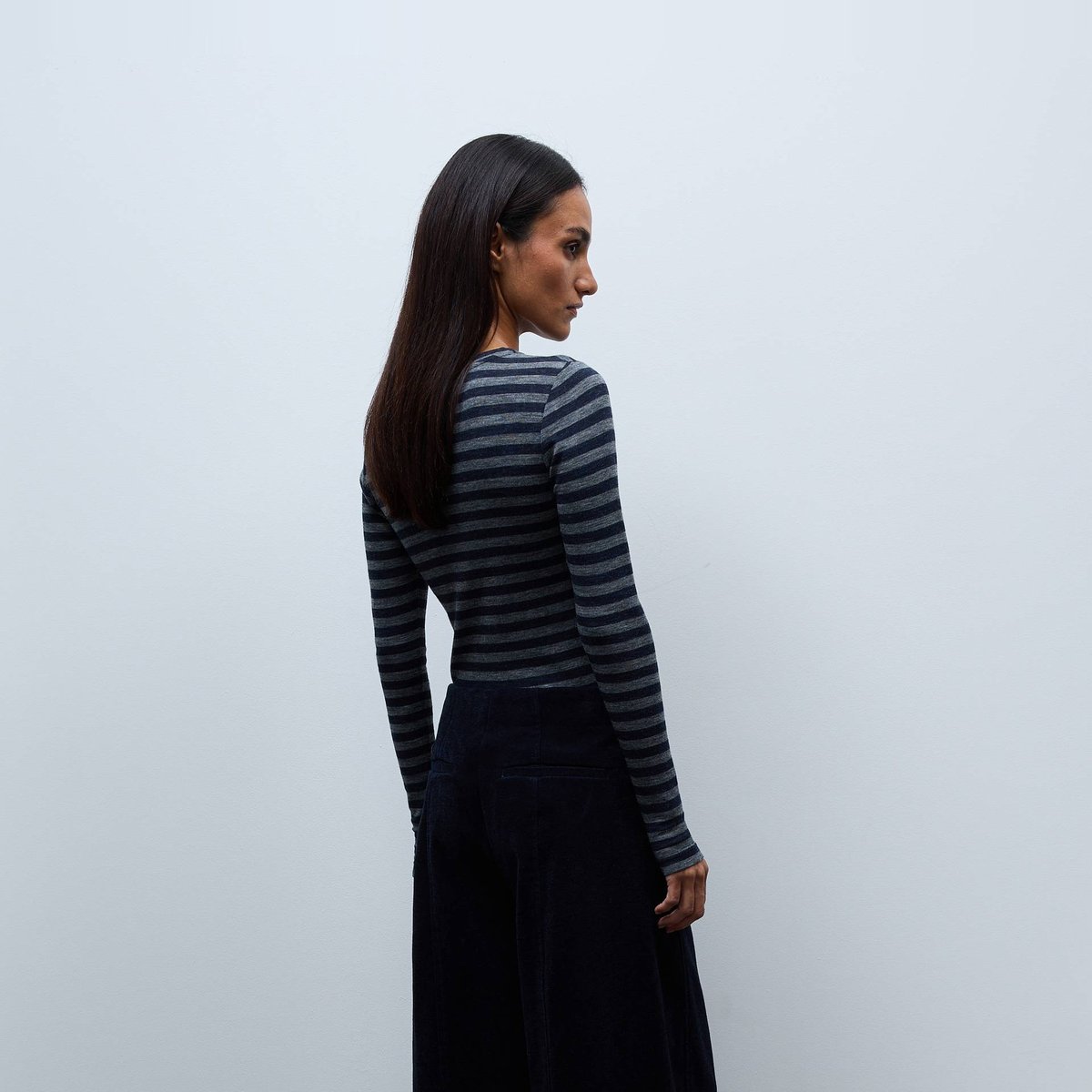 Pantalon large en chenille raccourci marine, MONOPRIX