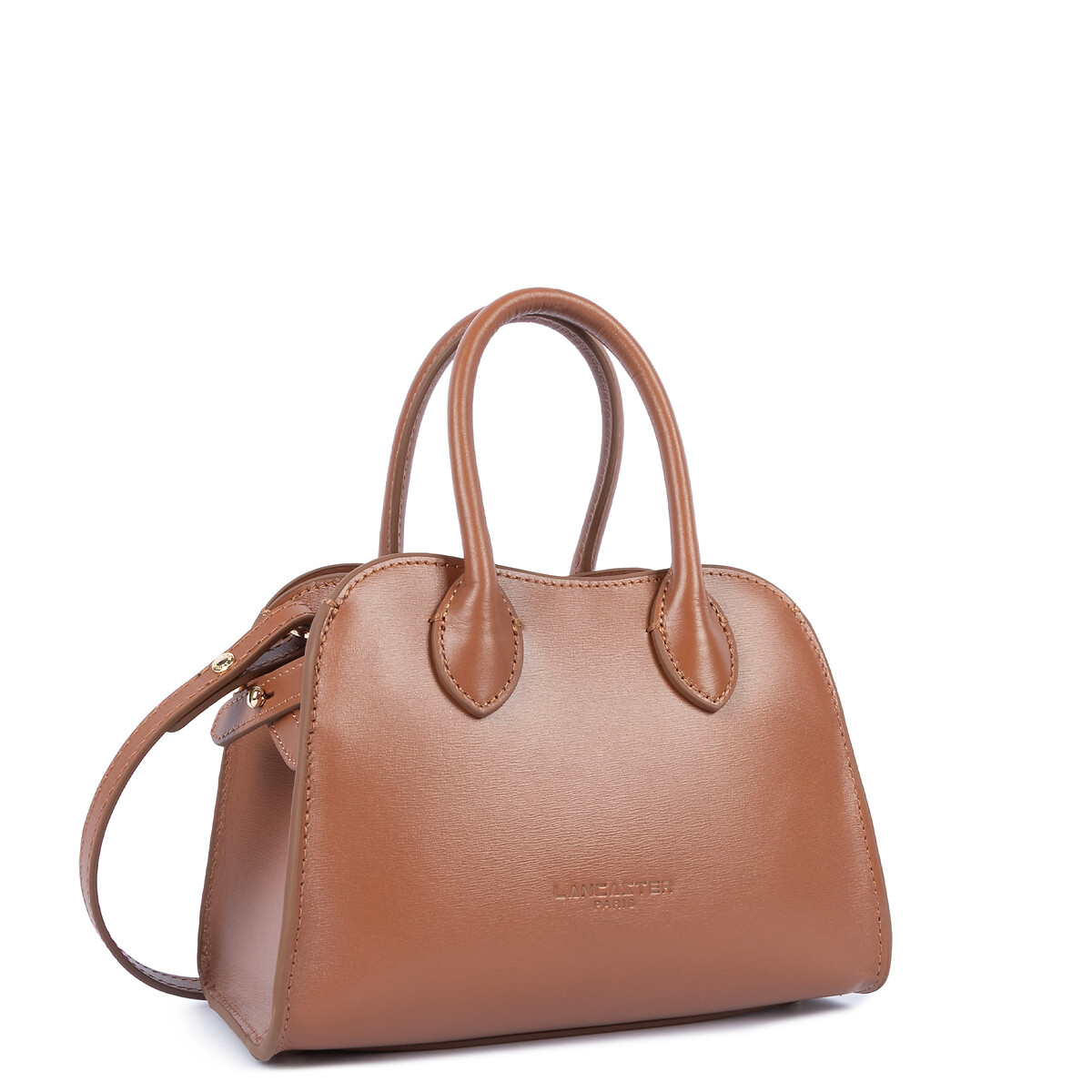 Sac à main à bandoulière, en cuir de vachette, BOX HOPPER cognac, LANCASTER