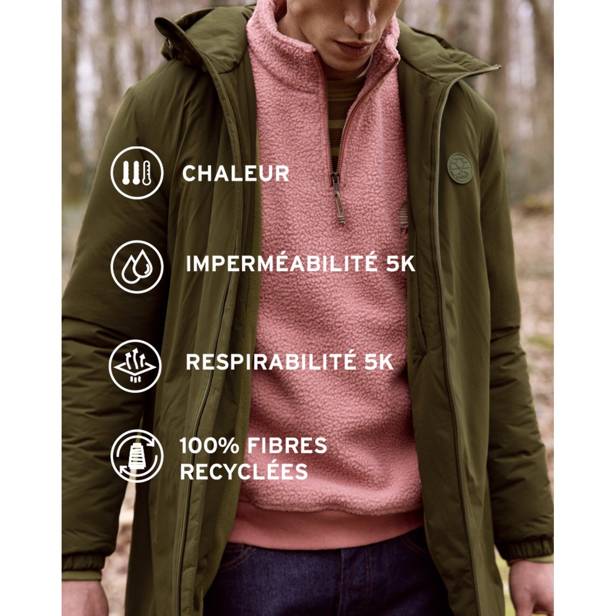 Parka polyester MONTAUD vert olive, FAGUO