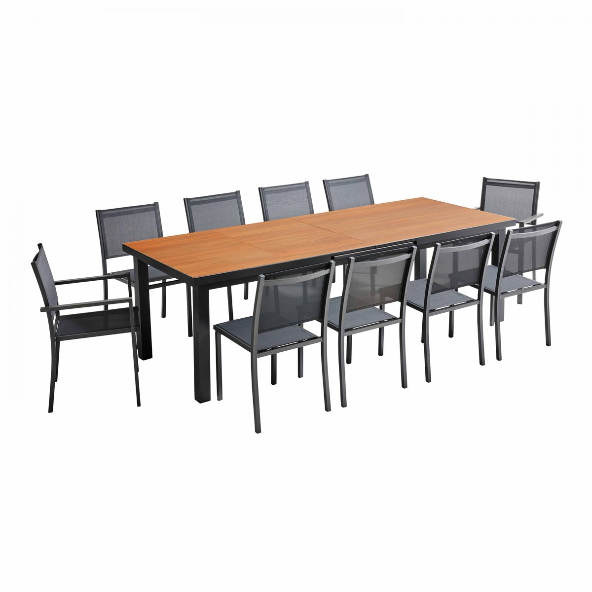 Salon de jardin table extensible avec 8 chaises et 2 fauteuils, MELBOURNE bois, OVIALA