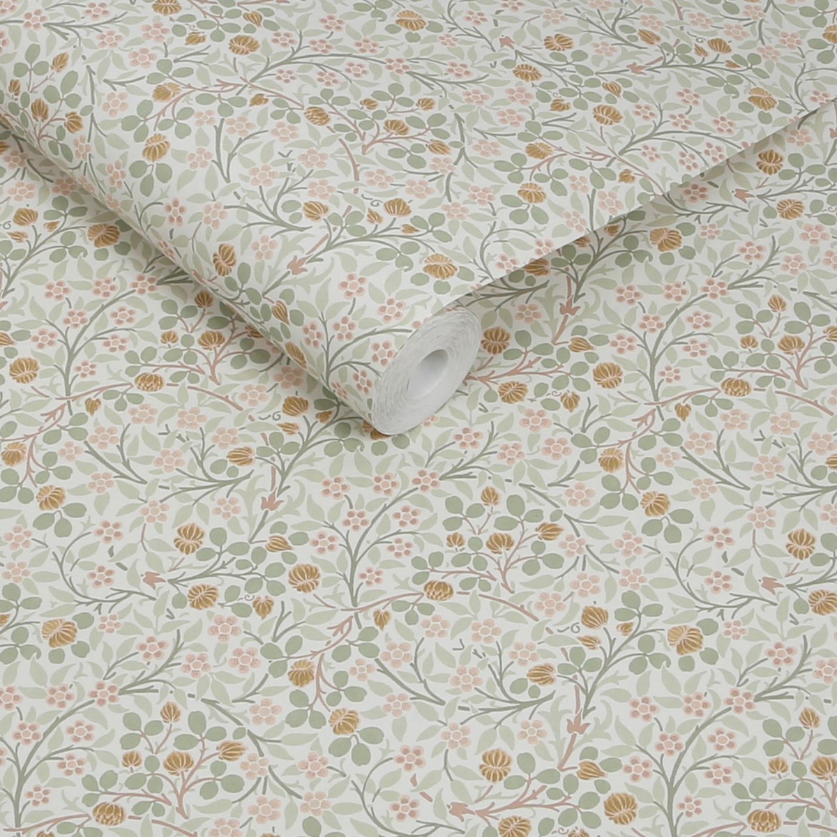 Papier peint fleuri Clover Spring Peony & Sage vert, ocre, rose, WILLIAM MORRIS AT HOME
