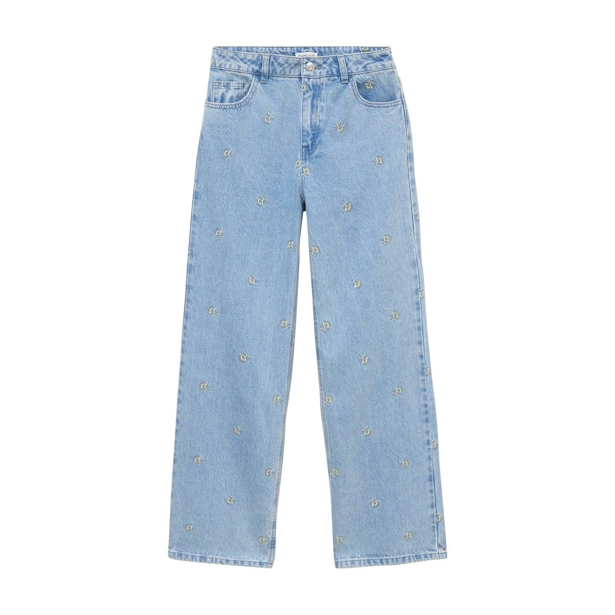 Jean wide leg taille haute brodé bleu, CACHE CACHE