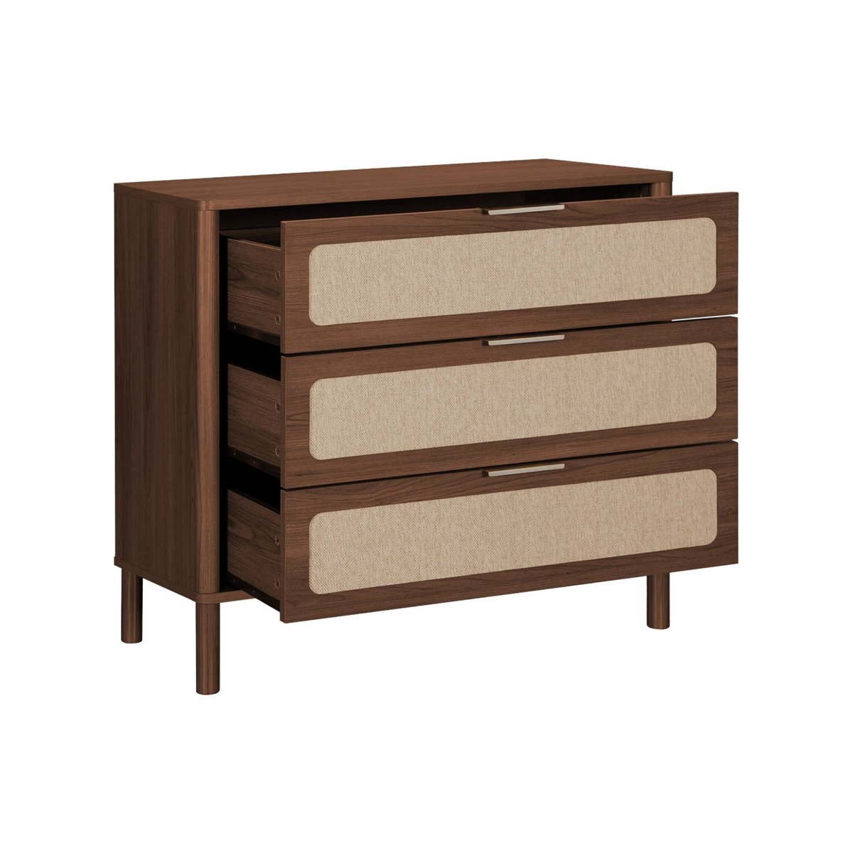 Commode vintage décor bois et cannage 3 tiroirs ETTA noyer, SWEEEK