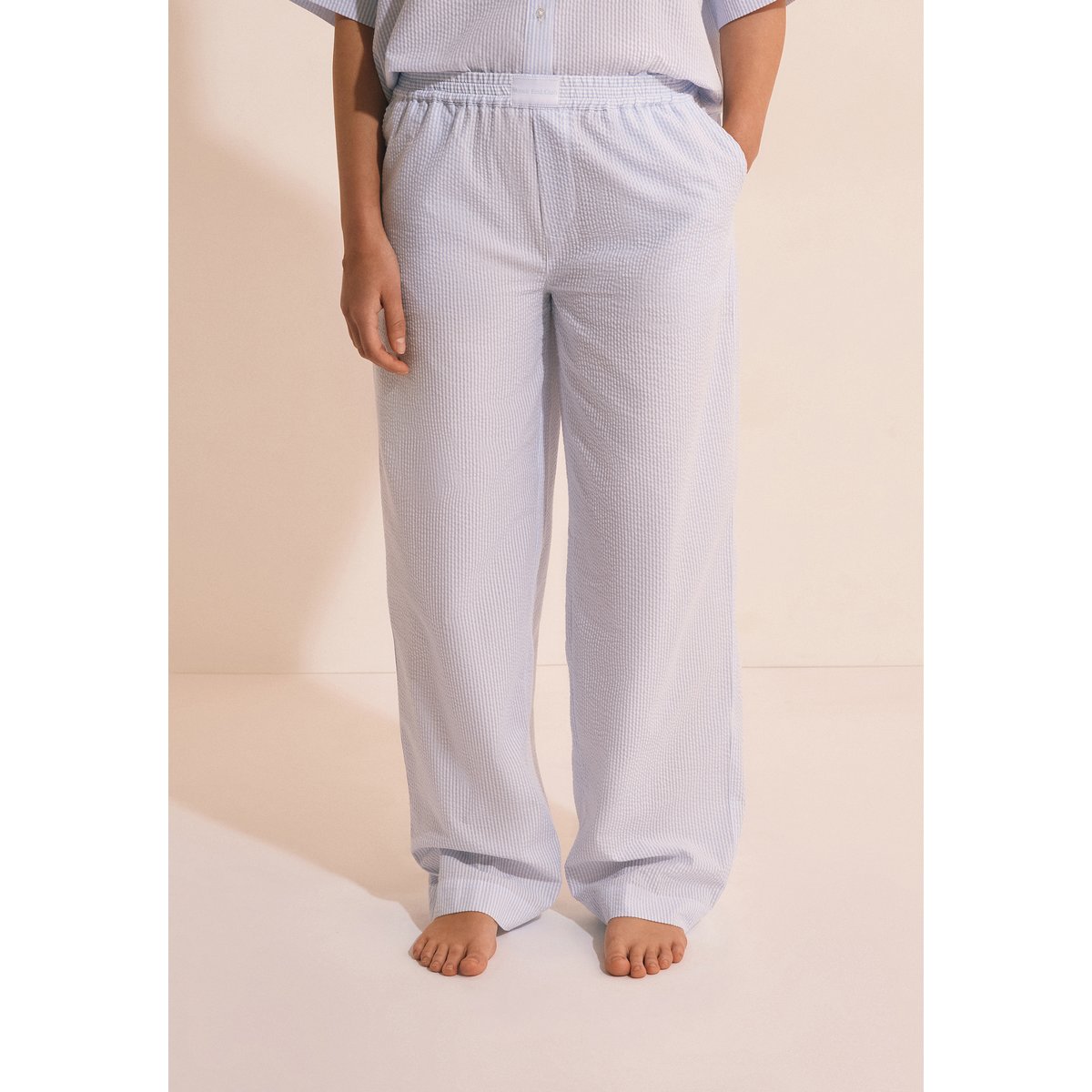 Pantalon de pyjama avec coton gaufré BETTINA bleu, ETAM
