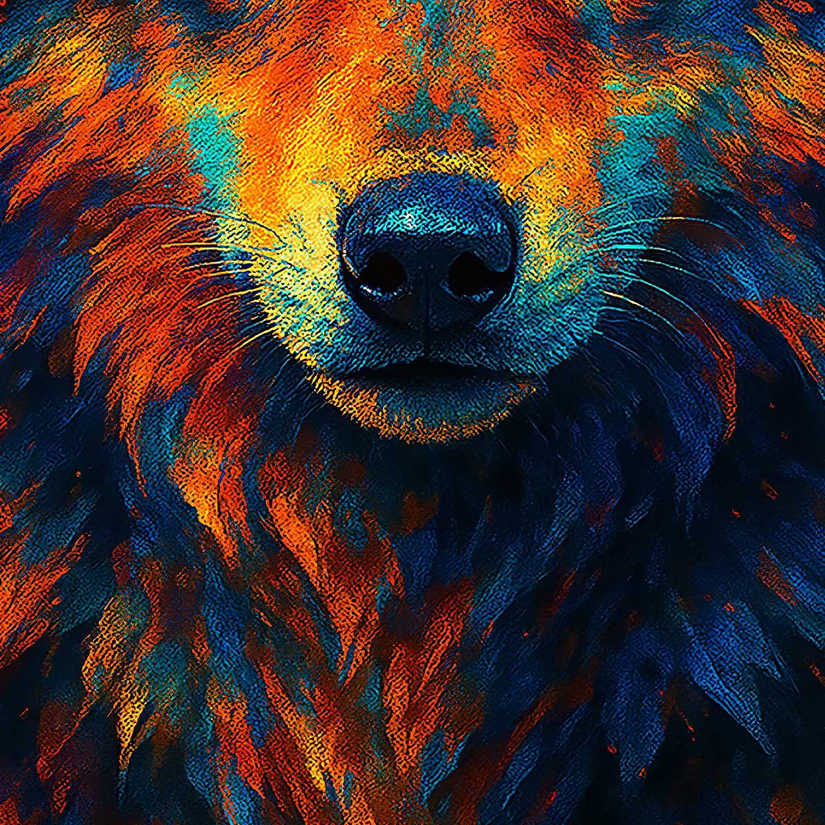 Affiche encadrée loup art multicolore affiche + cadre en métal - noir, HEXOA